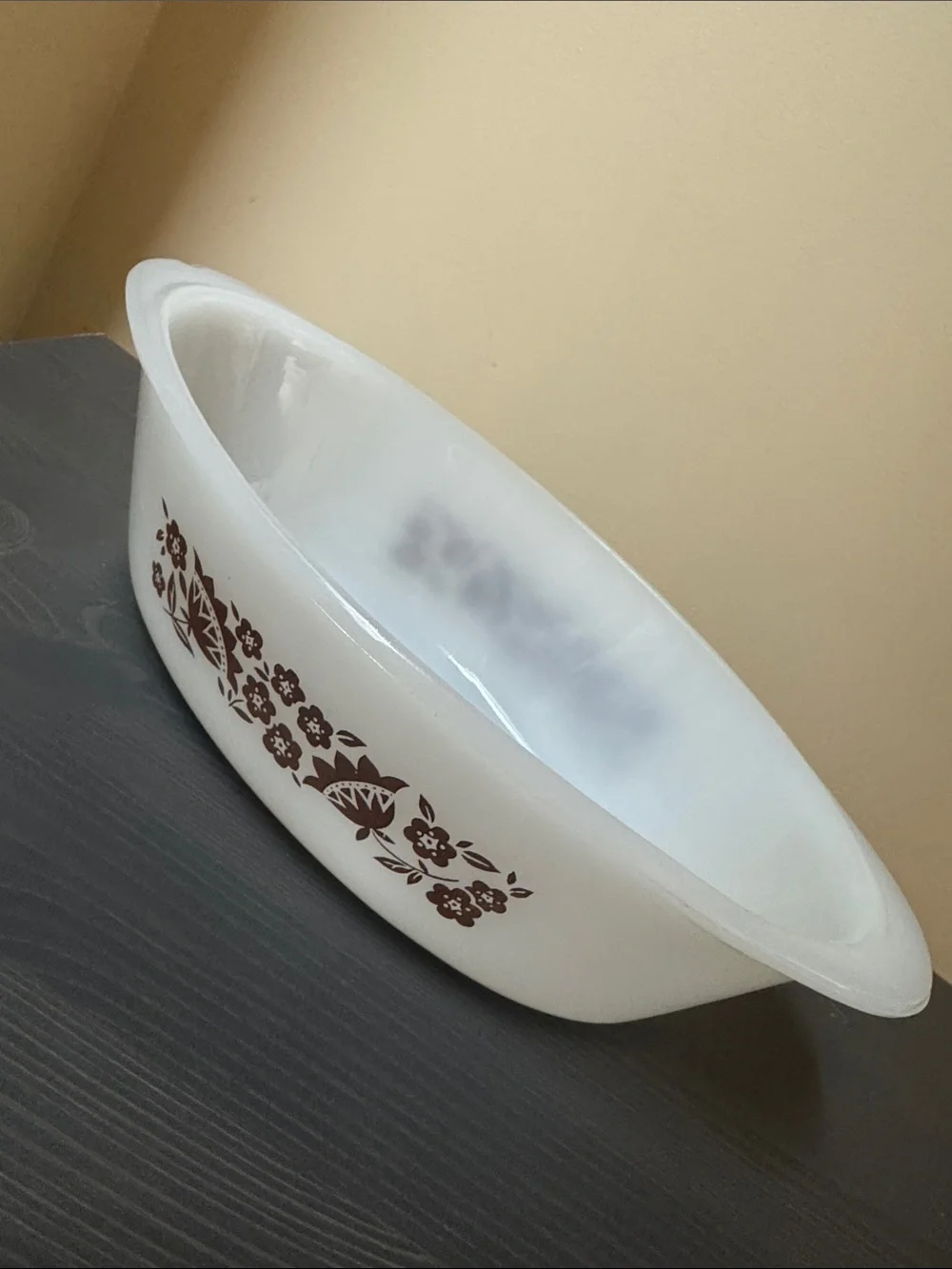 GLASBAKE oval Baking Serving cooking casserole dish white glass brown design‎